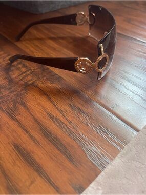 True Religion Brown Shield Sunglasses with Gold Accents